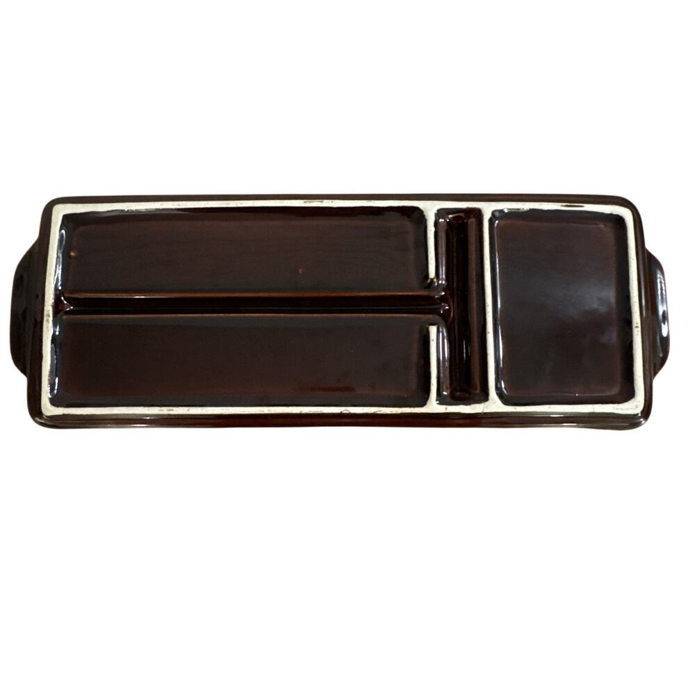 Vintage Pfaltzgraff Gourmet Brown Drip Divided Serving Tray - MCM USA 15x5.5 - Picture 6 of 6